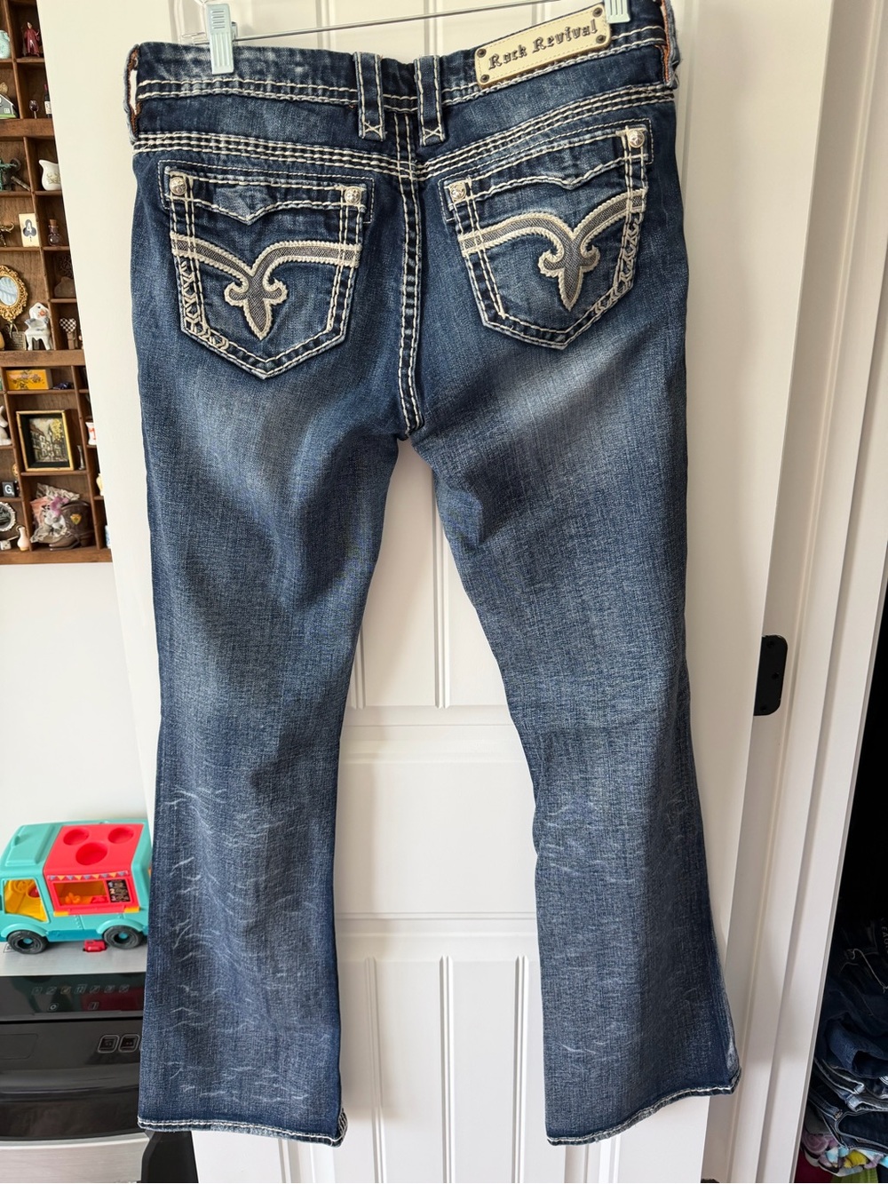 Rock Revival Dark Blue Embroidered Back-Pocket Bootcut Jeans